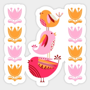 Happy Pink And Orange Birds And Blooms Sticker
